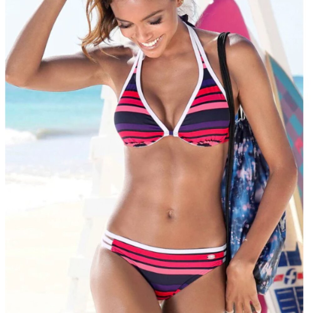 VENUS Lascana Sunburst Stripe Bikini Set, Top Size 36D, Bottom Size 12L
